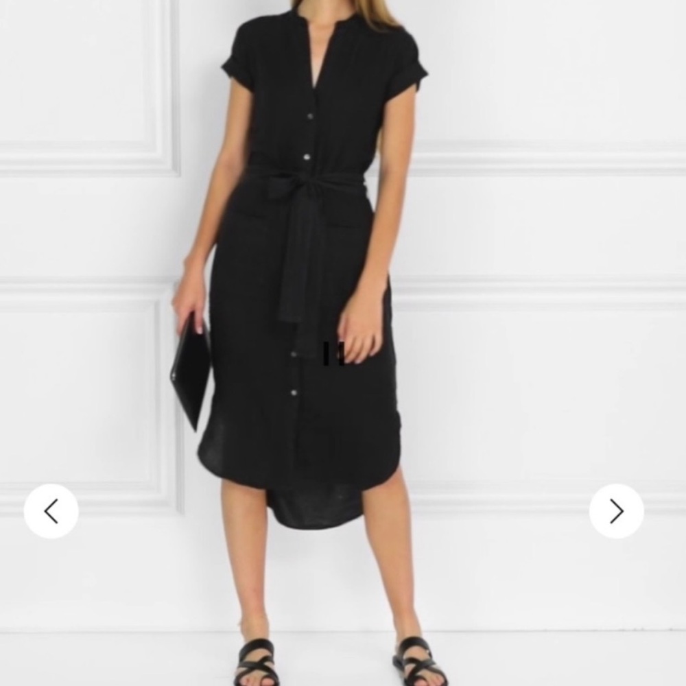 Standard James Sperse Navy Blue 100% Linen Button Front Tie Waist Shirt Dress XS